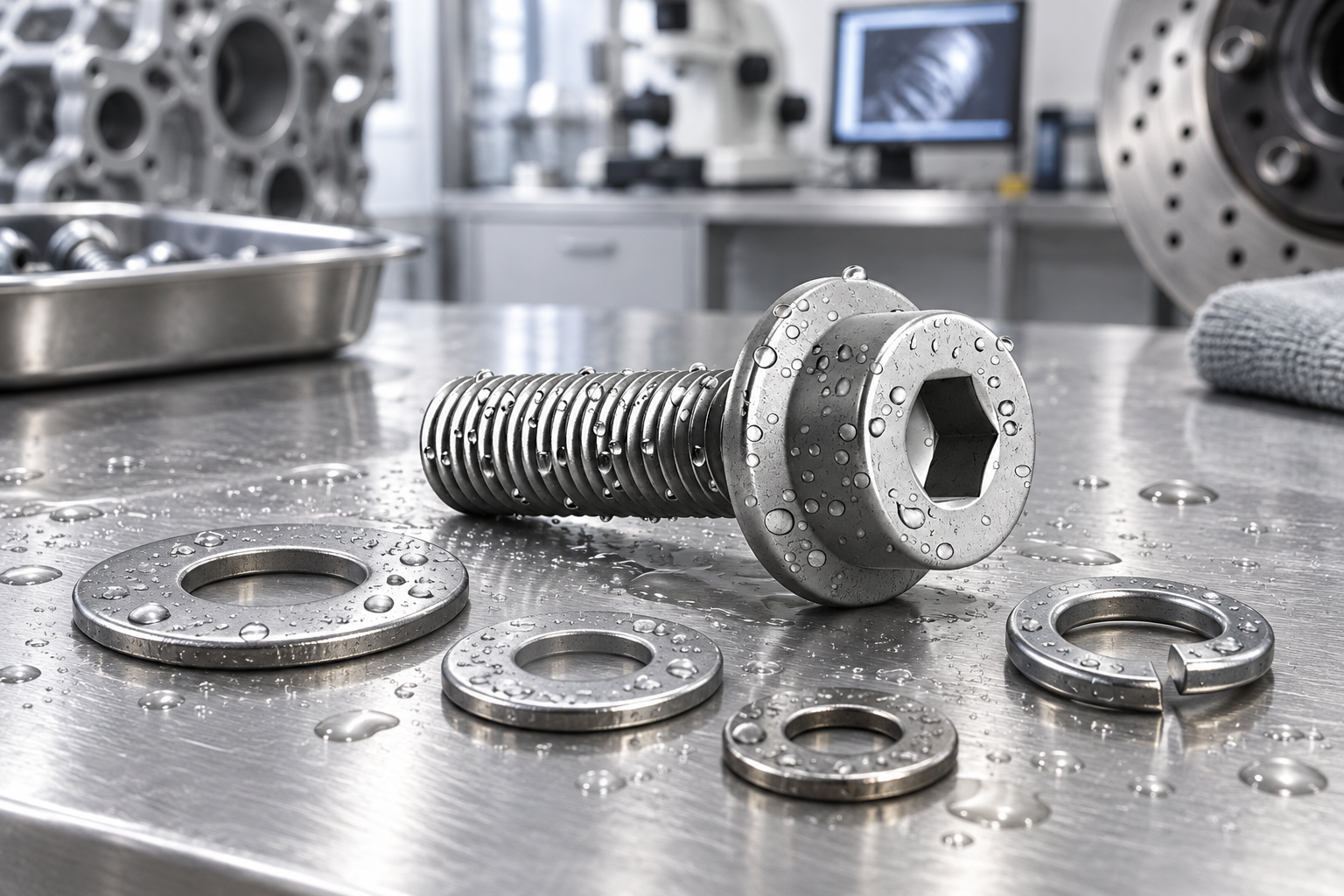 Edited workbench illustration of a wet fastener and washers